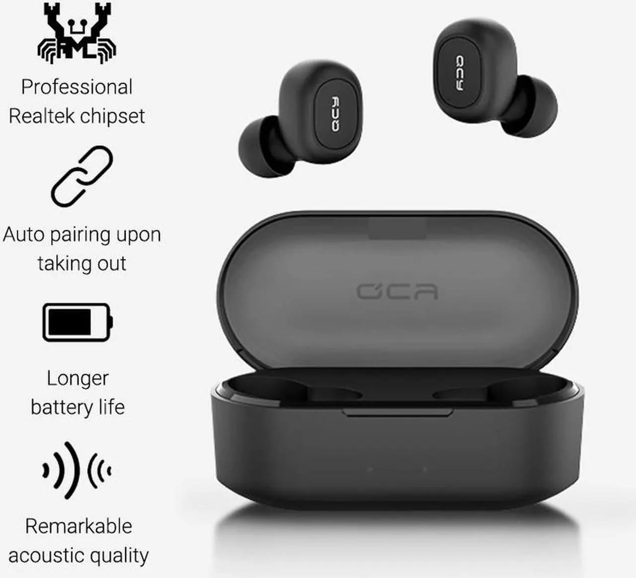 Alt view image 2 of 7 - QCY T2C TWS Earphone Blutooth 5.0 Headphone 3D stereo Dual Mic Noise Cancelling Headset with charging box-Black