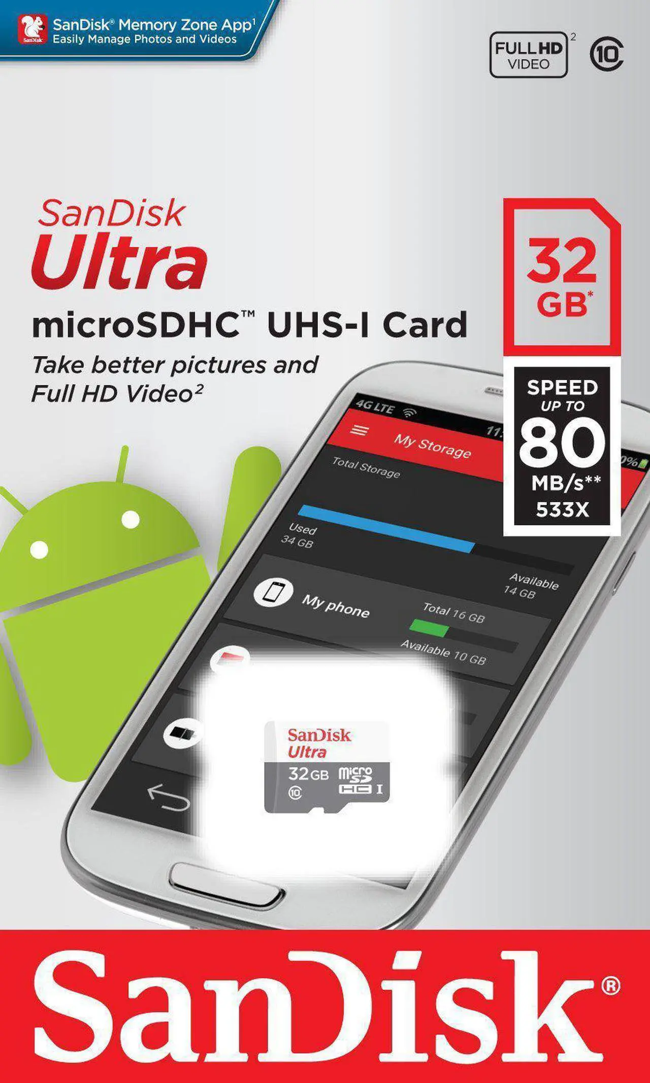 Alt view image 9 of 15 - 32GB SanDisk Ultra microSDHC TF UHS-1 C10 Memory Card