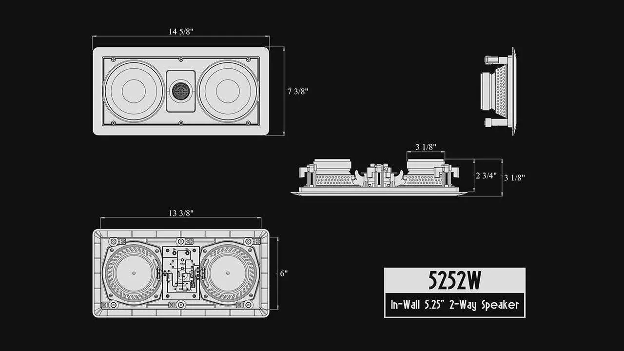 Alt view image 13 of 16 - 5252W Silver Ticket Dual 5.25" 80-Watt Center-Channel In-Wall Speaker with Pivoting Tweeter (1 Speaker, White)