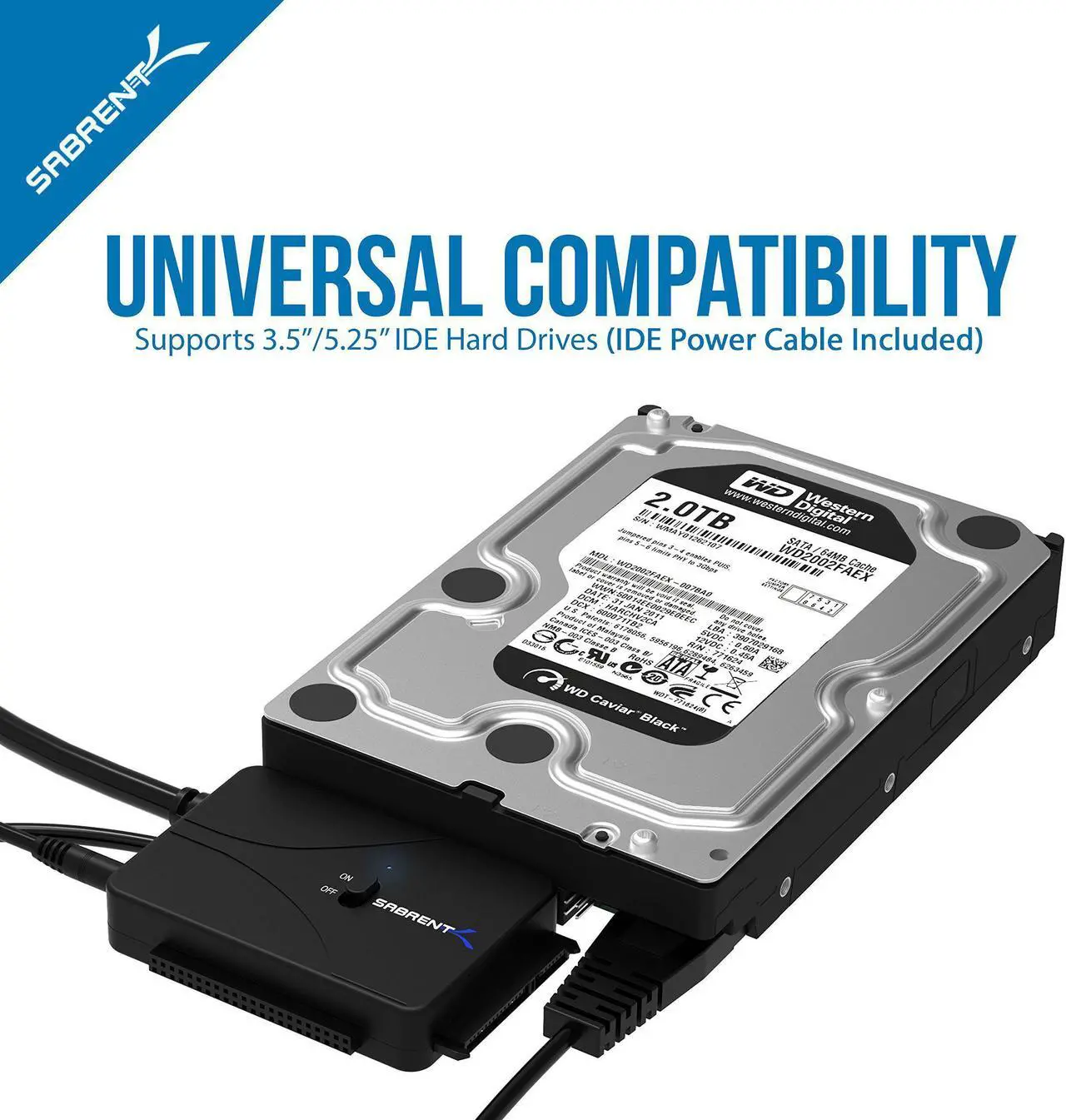Alt view image 5 of 10 - Sabrent USB 3.0 to SSD/SATA/IDE 2.5/3.5/5.25-INCH Hard Drive Converter with UL Power Supply & LED Activity Lights [10TB Support] (USB-DS12)