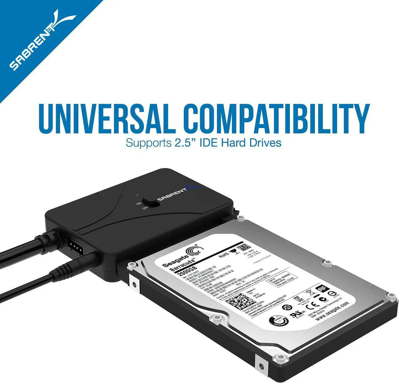 Alt view image 4 of 10 - Sabrent USB 3.0 to SSD/SATA/IDE 2.5/3.5/5.25-INCH Hard Drive Converter with UL Power Supply & LED Activity Lights [10TB Support] (USB-DS12)