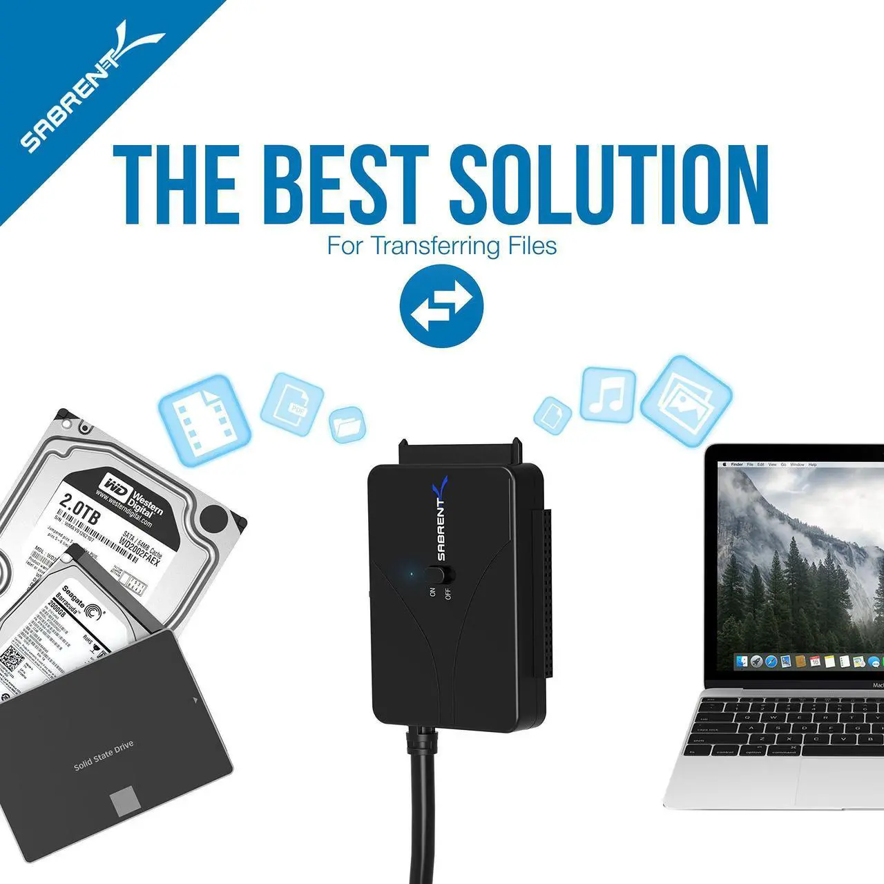 Alt view image 3 of 10 - Sabrent USB 3.0 to SSD/SATA/IDE 2.5/3.5/5.25-INCH Hard Drive Converter with UL Power Supply & LED Activity Lights [10TB Support] (USB-DS12)