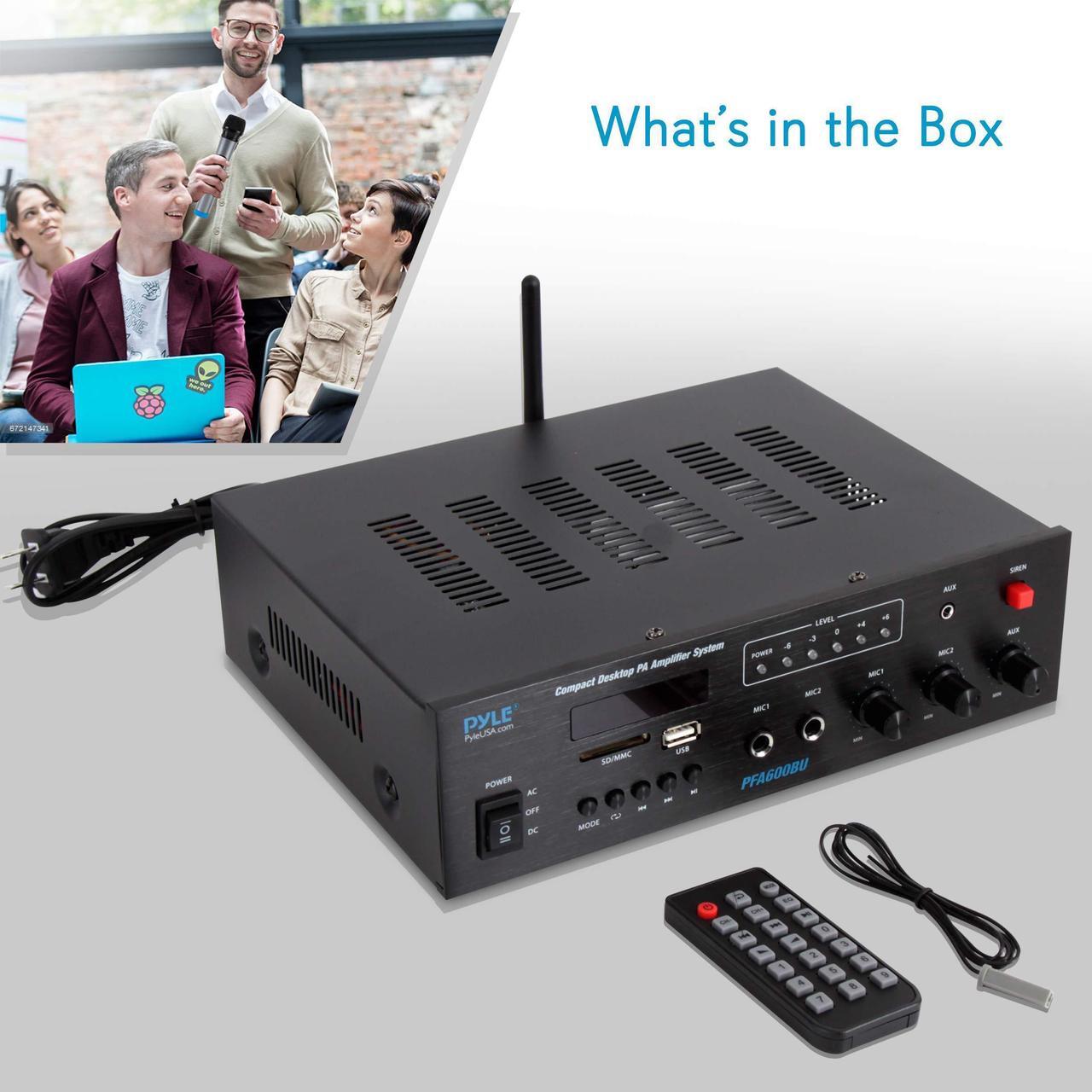 Alt view image 8 of 20 - Bluetooth Public Address Amplifier - Compact PA Speaker & Microphone Receiver System with (2) Mic Inputs, MP3/USB/SD Readers, FM Radio (300 Watt)