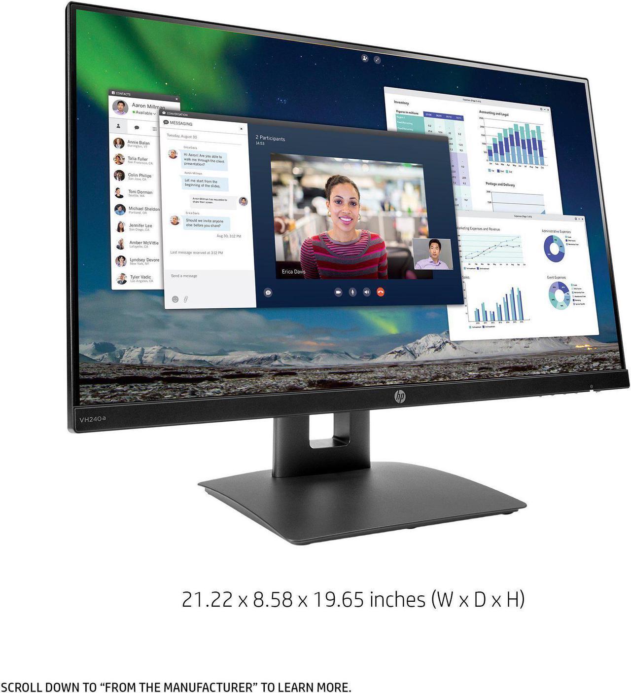 Alt view image 2 of 20 - HP VH240a 23.8" Full HD 1920 x 1080 60 Hz 5ms (GTG) HDMI, VGA LED Backlight IPS Monitor