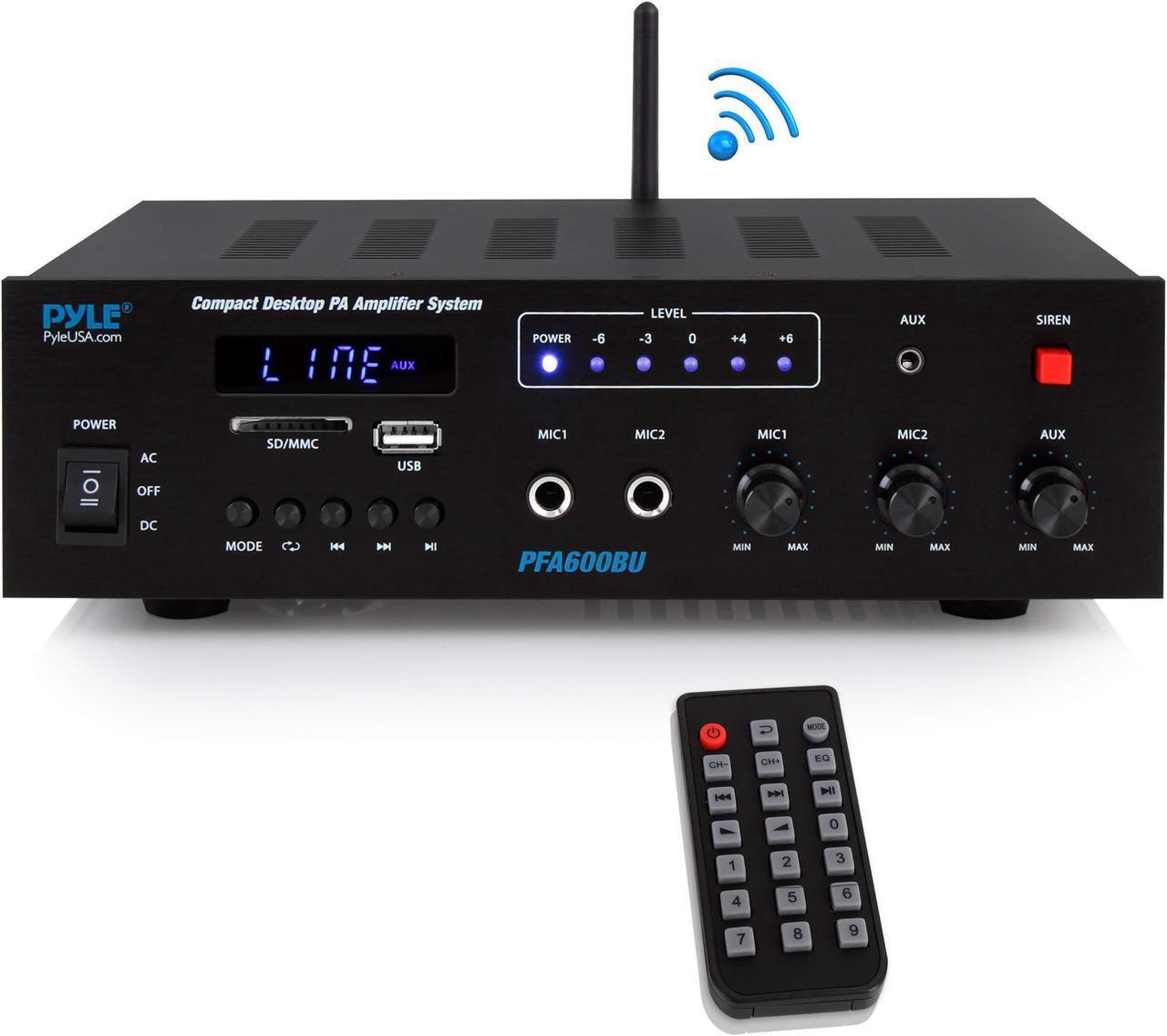 Alt view image 2 of 20 - Bluetooth Public Address Amplifier - Compact PA Speaker & Microphone Receiver System with (2) Mic Inputs, MP3/USB/SD Readers, FM Radio (300 Watt)