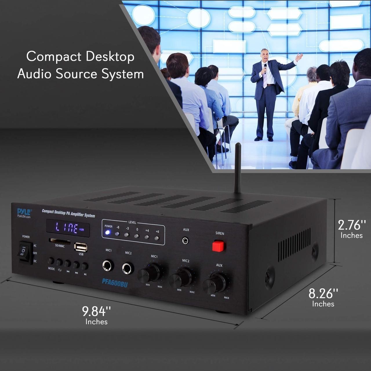 Alt view image 4 of 20 - Bluetooth Public Address Amplifier - Compact PA Speaker & Microphone Receiver System with (2) Mic Inputs, MP3/USB/SD Readers, FM Radio (300 Watt)