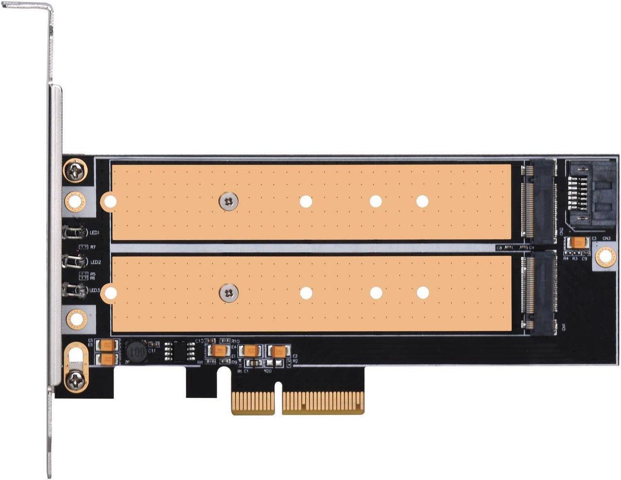 Alt view image 5 of 16 - Dual M.2 to PCI-E x4 NVME SSD and SATA 6 G adapter card with advanced cooling