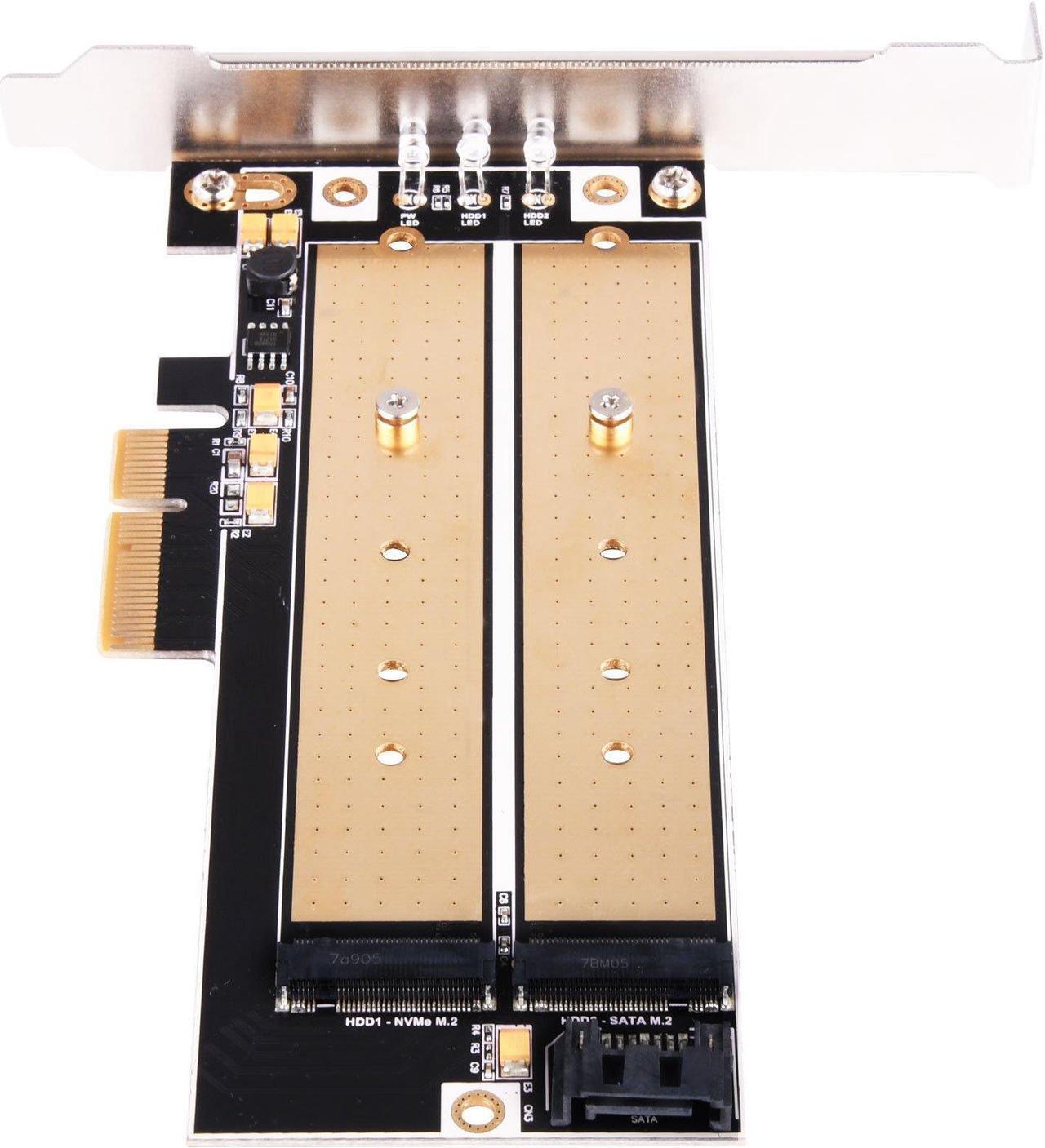 Alt view image 4 of 16 - Dual M.2 to PCI-E x4 NVME SSD and SATA 6 G adapter card with advanced cooling
