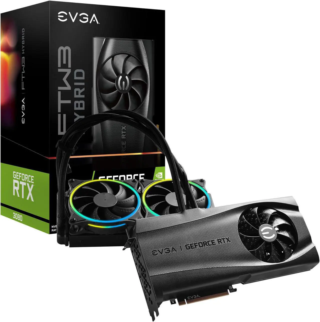 Main image of EVGA GeForce RTX 3080 FTW3 ULTRA HYBRID GAMING, 10G-P5-3898-KL, 10GB GDDR6X, ARGB LED, Metal Backplate, LHR