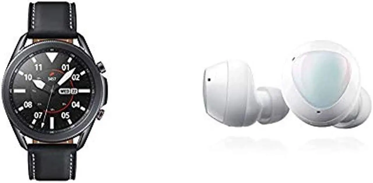 Main image of Samsung Galaxy Watch 3 (45mm, GPS, Bluetooth, Unlocked LTE) Smart Watch - Mystic Black (US Version) with Samsung Galaxy Buds+ Plus, True Wireless Earbuds, White – US Version