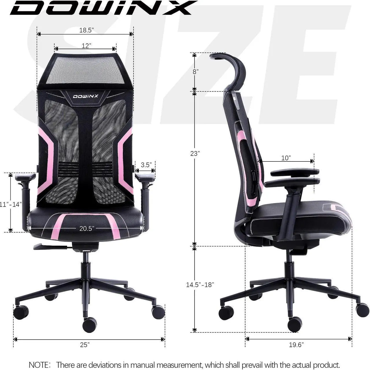 Alt view image 7 of 7 - Dowinx Gaming Office Chair With 3D Armrests, Breathable Mesh Desk Chairs Headrest, Low-Back Ergonomic Chair with Lumbar Support and Reclines, Perforated Leather Task Chair for Office Home Black Pink