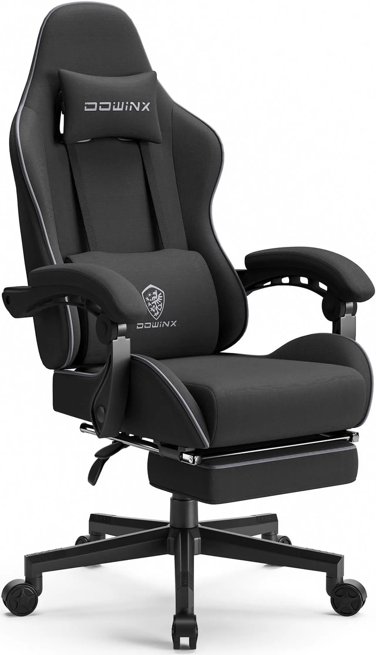 Main image of Dowinx Gaming Chair Fabric with Pocket Spring Cushion, Massage Game Chair Cloth with Headrest, Ergonomic Computer Chair with Footrest 290LBS, Black