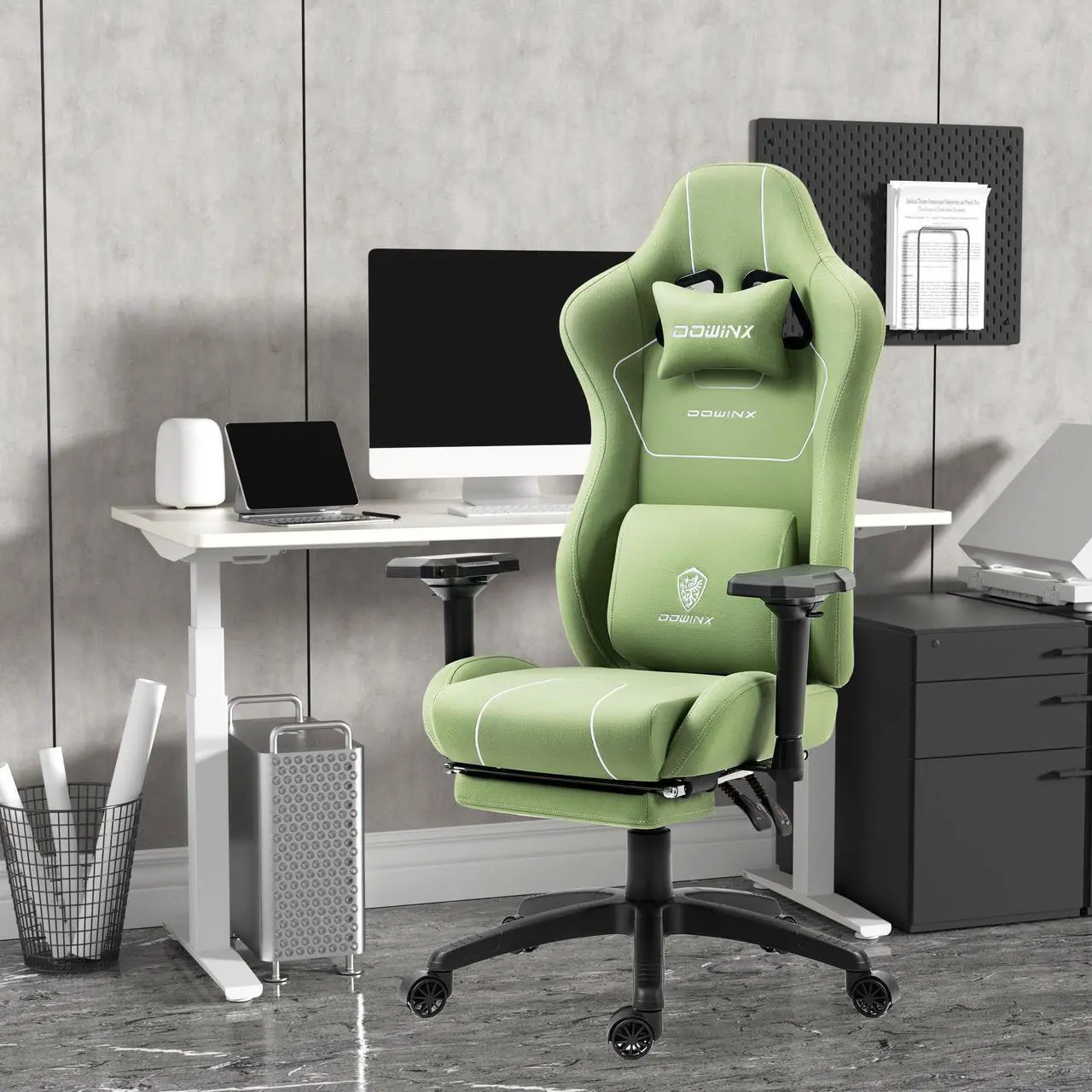 Alt view image 6 of 7 - Dowinx Gaming Chair Tech Fabric with Pocket Spring Cushion, Ergonomic Computer Chair with Massage Lumbar Support and Footrest, Comfortable Reclining Game Office Chair 300lbs for Adult and Teen, Green