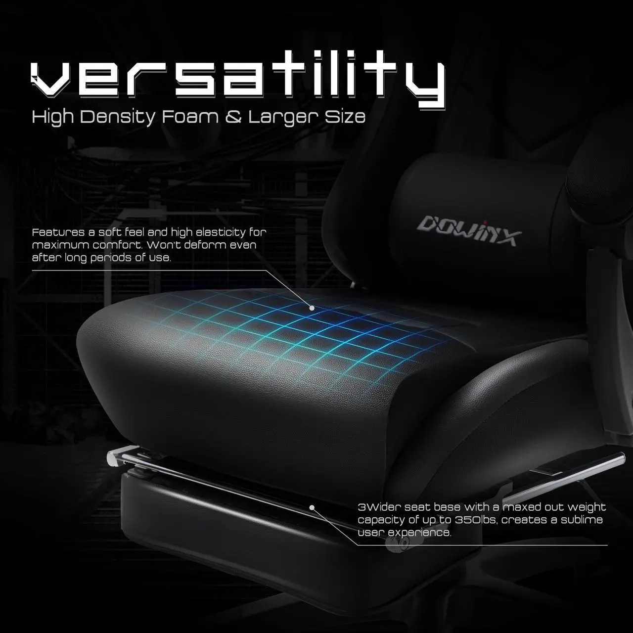 Alt view image 3 of 7 - Dowinx Ergonomic Gaming Chair with Massage Lumbar Support, High Back Office Computer Chair with Footrest, Racing Style Recliner PU Leather Gamer Chairs, Black
