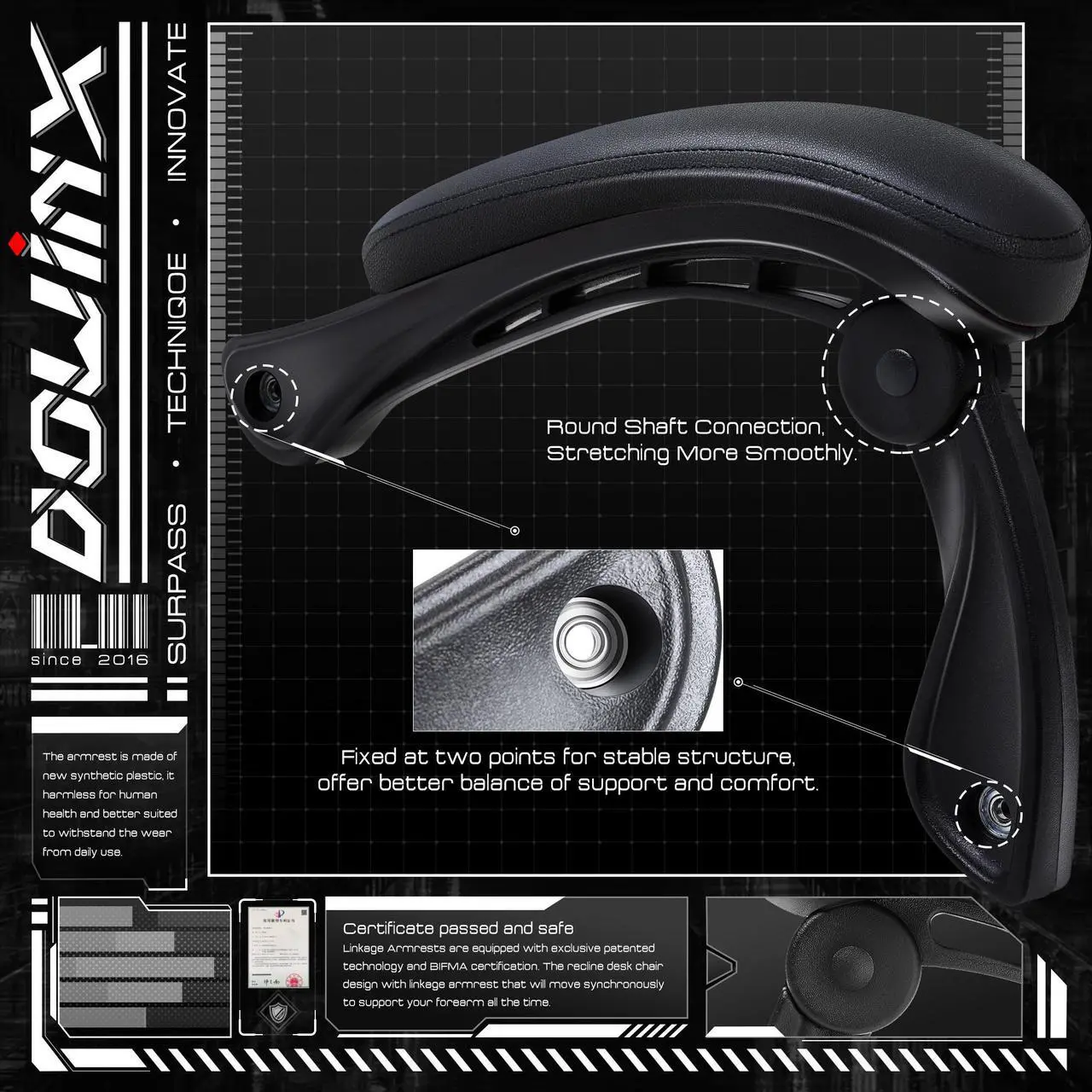 Alt view image 5 of 7 - Dowinx Ergonomic Gaming Chair with Massage Lumbar Support, High Back Office Computer Chair with Footrest, Racing Style Recliner PU Leather Gamer Chairs, Black