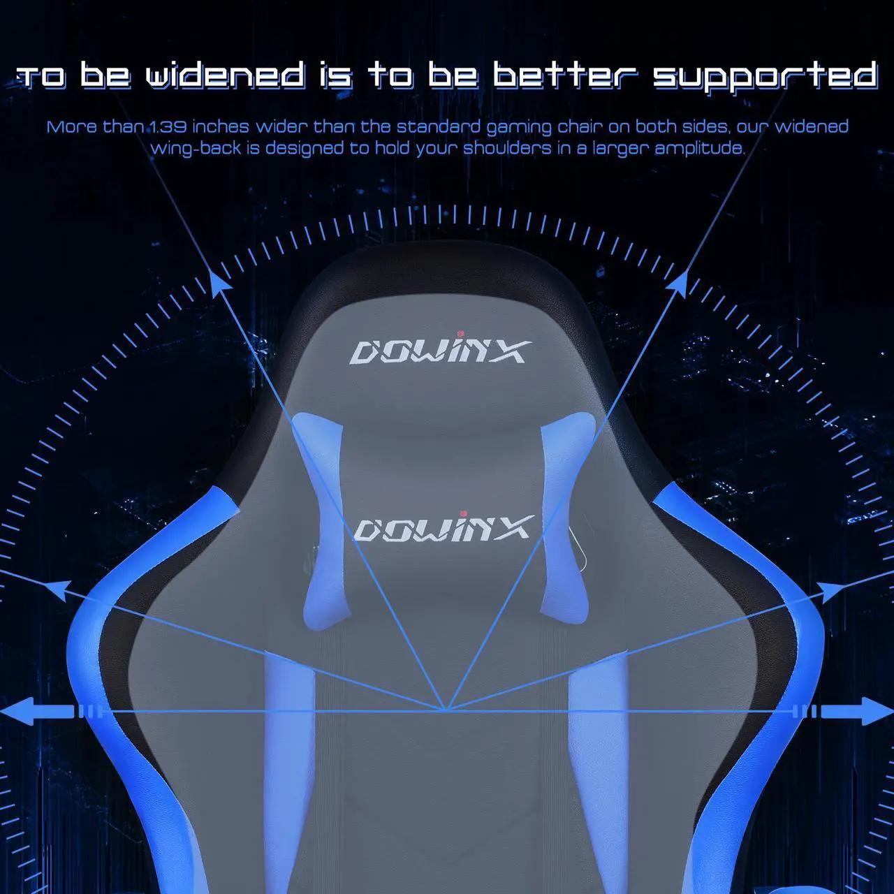 Alt view image 2 of 7 - Dowinx Ergonomic Gaming Chair with Massage Lumbar Support, High Back Office Computer Chair with Footrest, Racing Style Recliner PU Leather Gamer Chairs, Blue