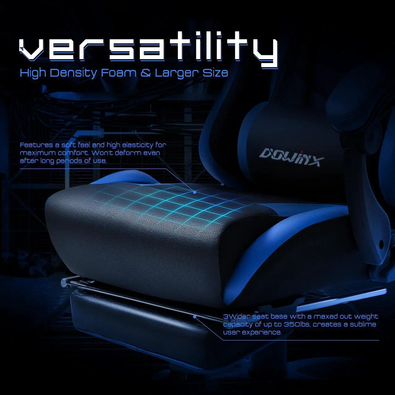 Alt view image 3 of 7 - Dowinx Ergonomic Gaming Chair with Massage Lumbar Support, High Back Office Computer Chair with Footrest, Racing Style Recliner PU Leather Gamer Chairs, Blue