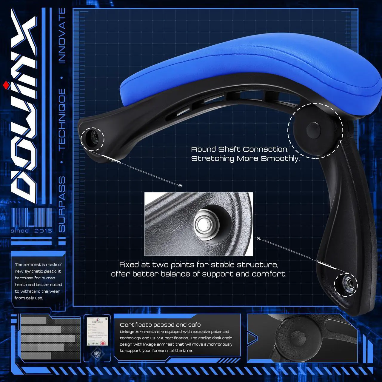 Alt view image 5 of 7 - Dowinx Ergonomic Gaming Chair with Massage Lumbar Support, High Back Office Computer Chair with Footrest, Racing Style Recliner PU Leather Gamer Chairs, Blue