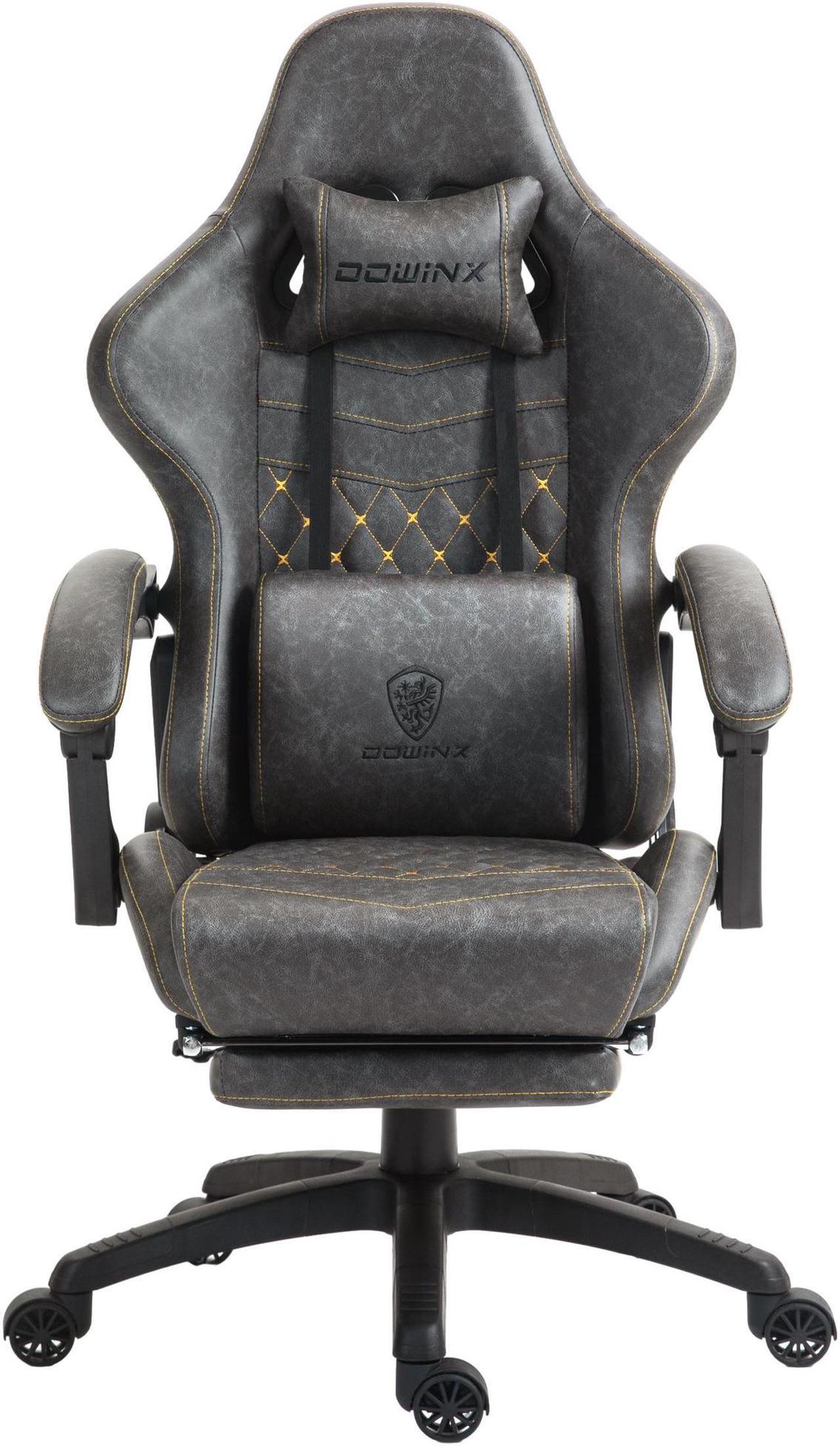 Main image of Dowinx PU Leather Gaming Chair with Massage Lumbar Support High Back Adjustable Office PC Chair Swivel Task Computer Chair with Footrest, Grey