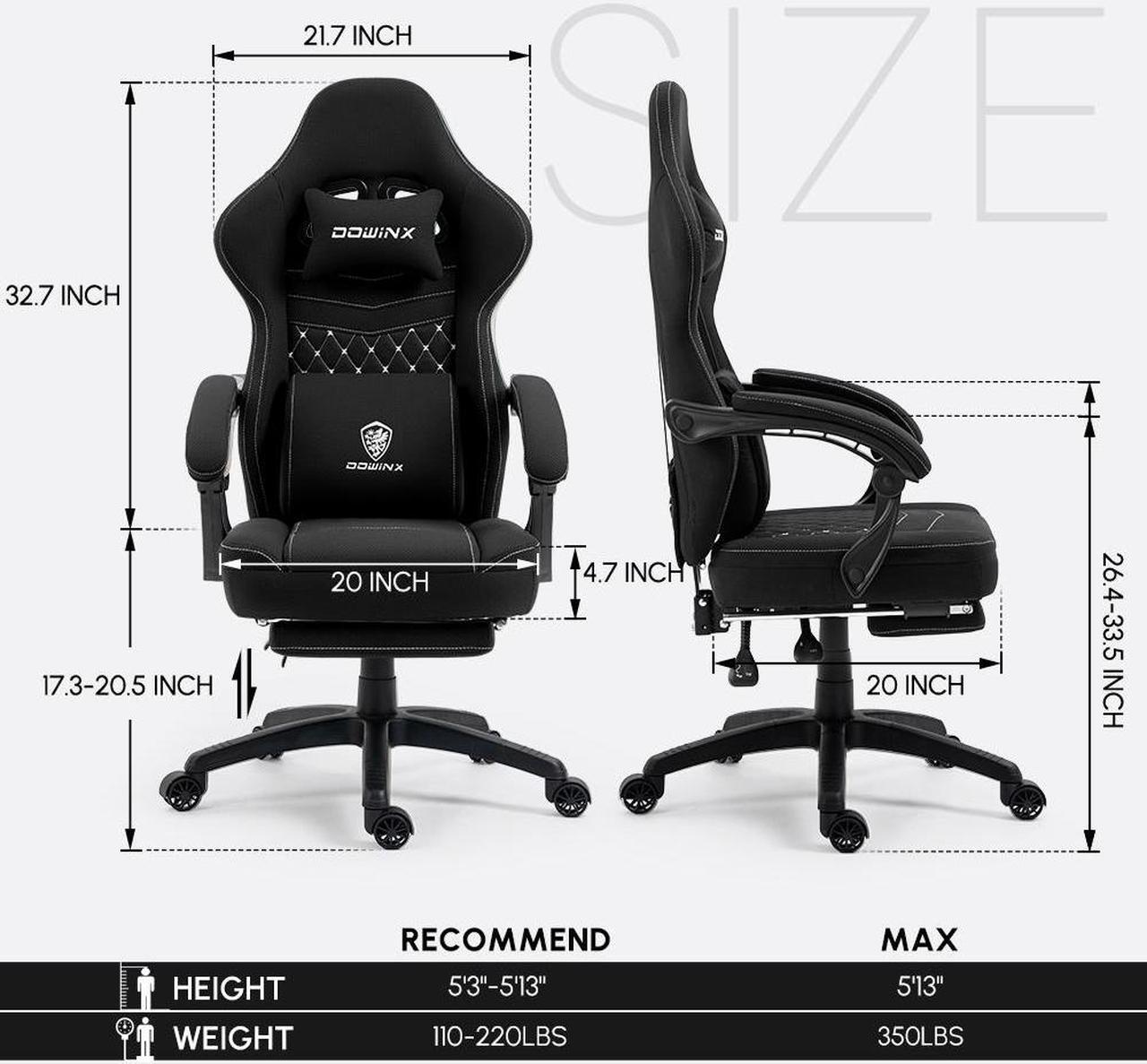 Alt view image 7 of 7 - Dowinx Gaming Chair with Pocket Spring Cushion, Breathable Fabric Computer Chair with Gel Pad, Comfortable Office Chair with Storage Bag, Massage Game Chair with Footrest, Black
