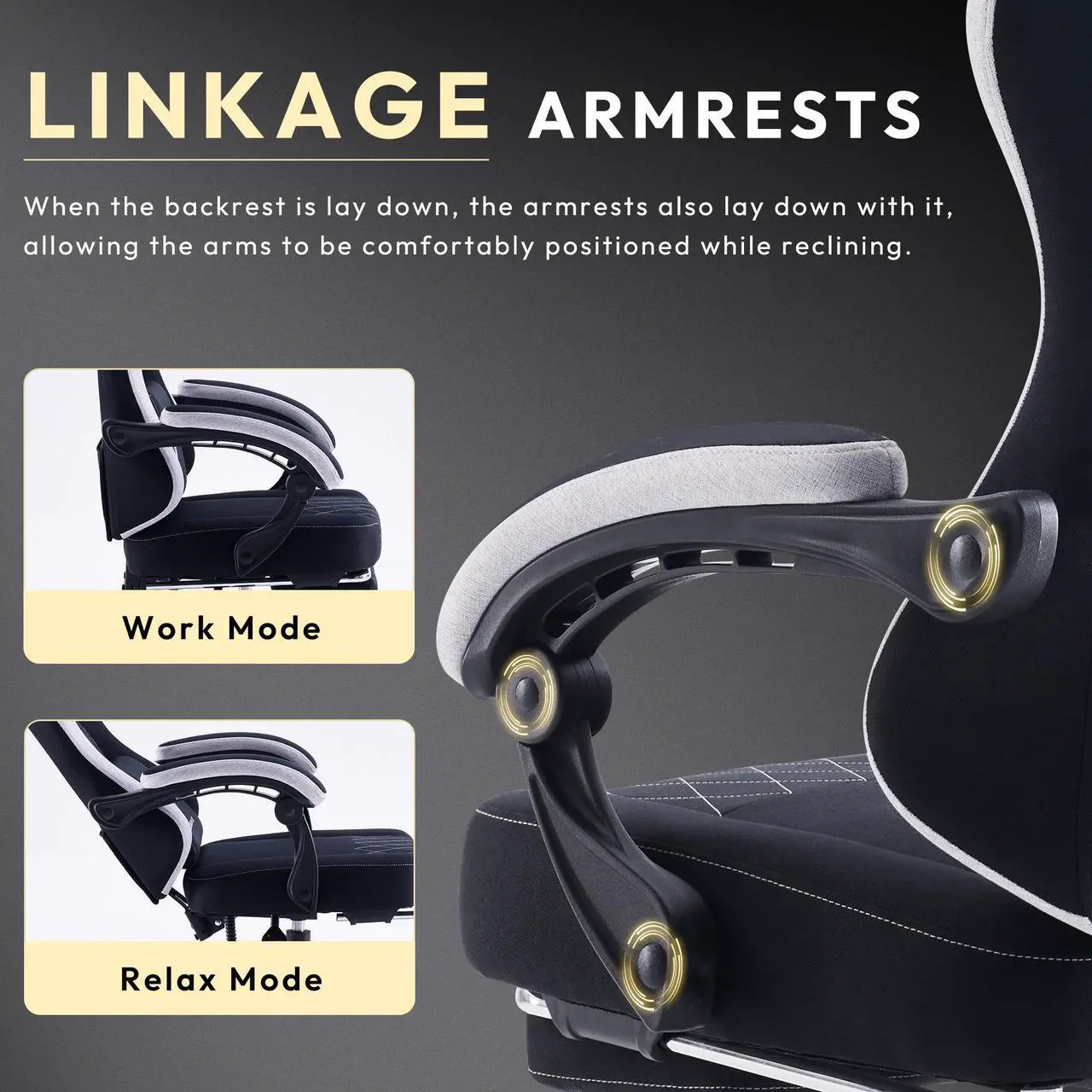 Alt view image 4 of 7 - Dowinx Gaming Chair Fabric with Pocket Spring Cushion, High Back Ergonomic Computer Chair with Footrest and Massage Lumbar Support, Ideal for Office Gaming, Supports Up to 300LBS, Black