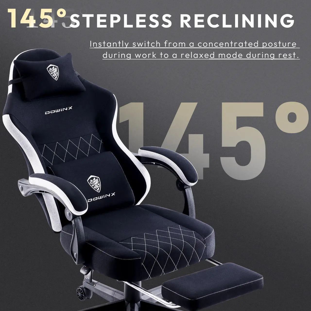 Alt view image 5 of 7 - Dowinx Gaming Chair Fabric with Pocket Spring Cushion, High Back Ergonomic Computer Chair with Footrest and Massage Lumbar Support, Ideal for Office Gaming, Supports Up to 300LBS, Black