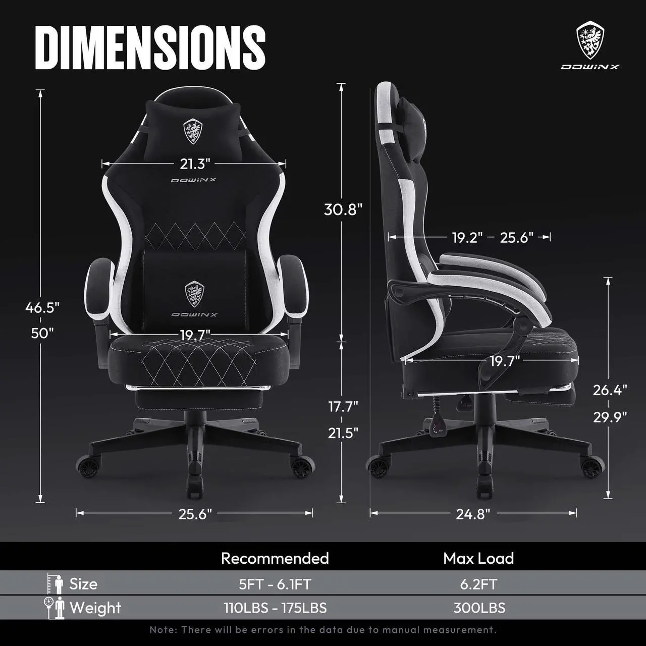 Alt view image 7 of 7 - Dowinx Gaming Chair Fabric with Pocket Spring Cushion, High Back Ergonomic Computer Chair with Footrest and Massage Lumbar Support, Ideal for Office Gaming, Supports Up to 300LBS, Black