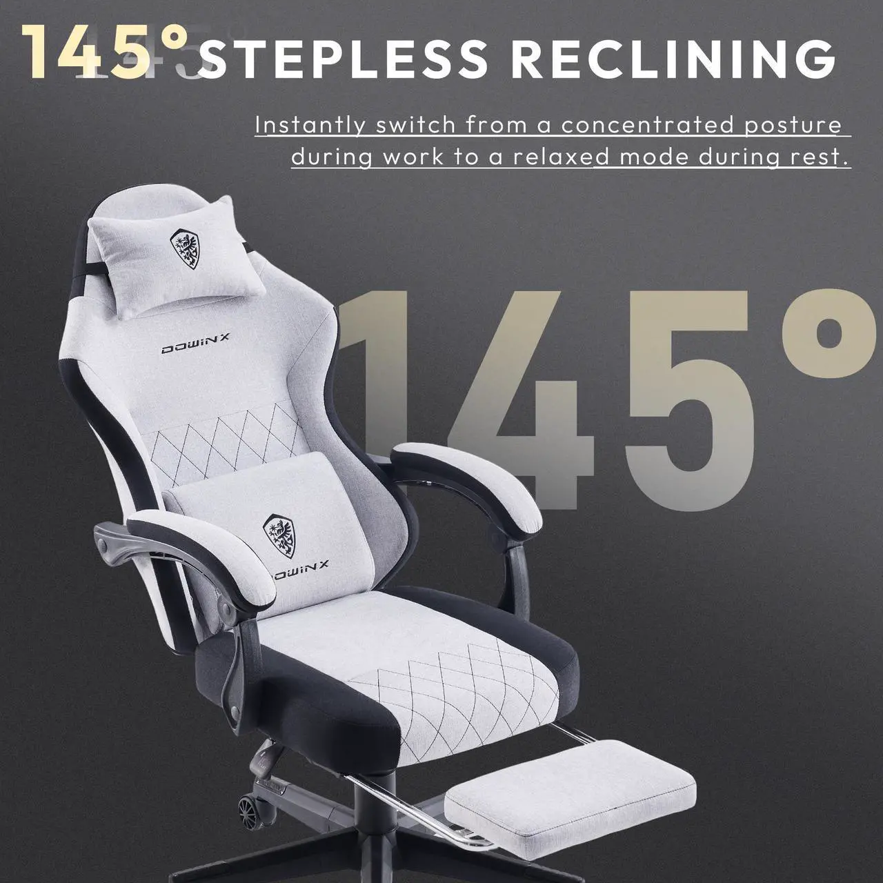 Alt view image 5 of 7 - Dowinx Gaming Chair Fabric with Pocket Spring Cushion, High Back Ergonomic Computer Chair with Footrest and Massage Lumbar Support, Ideal for Office Gaming, Supports Up to 300LBS, Grey