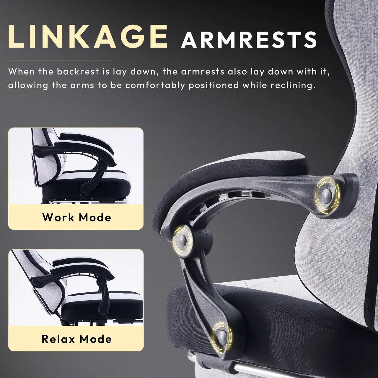 Alt view image 4 of 7 - Dowinx Gaming Chair Fabric with Pocket Spring Cushion, High Back Ergonomic Computer Chair with Footrest and Massage Lumbar Support, Ideal for Office Gaming, Supports Up to 300LBS, Grey