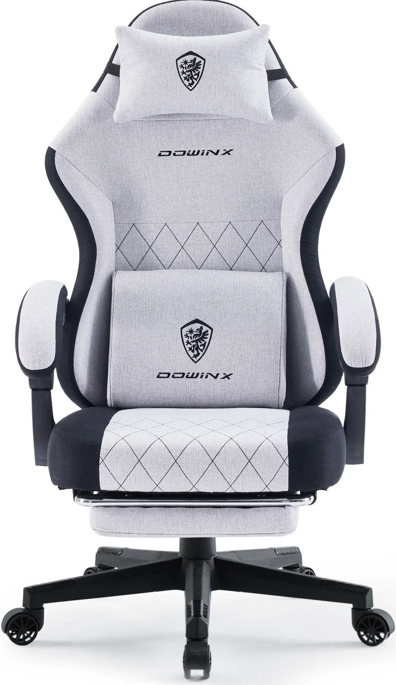 Main image of Dowinx Gaming Chair Fabric with Pocket Spring Cushion, High Back Ergonomic Computer Chair with Footrest and Massage Lumbar Support, Ideal for Office Gaming, Supports Up to 300LBS, Grey