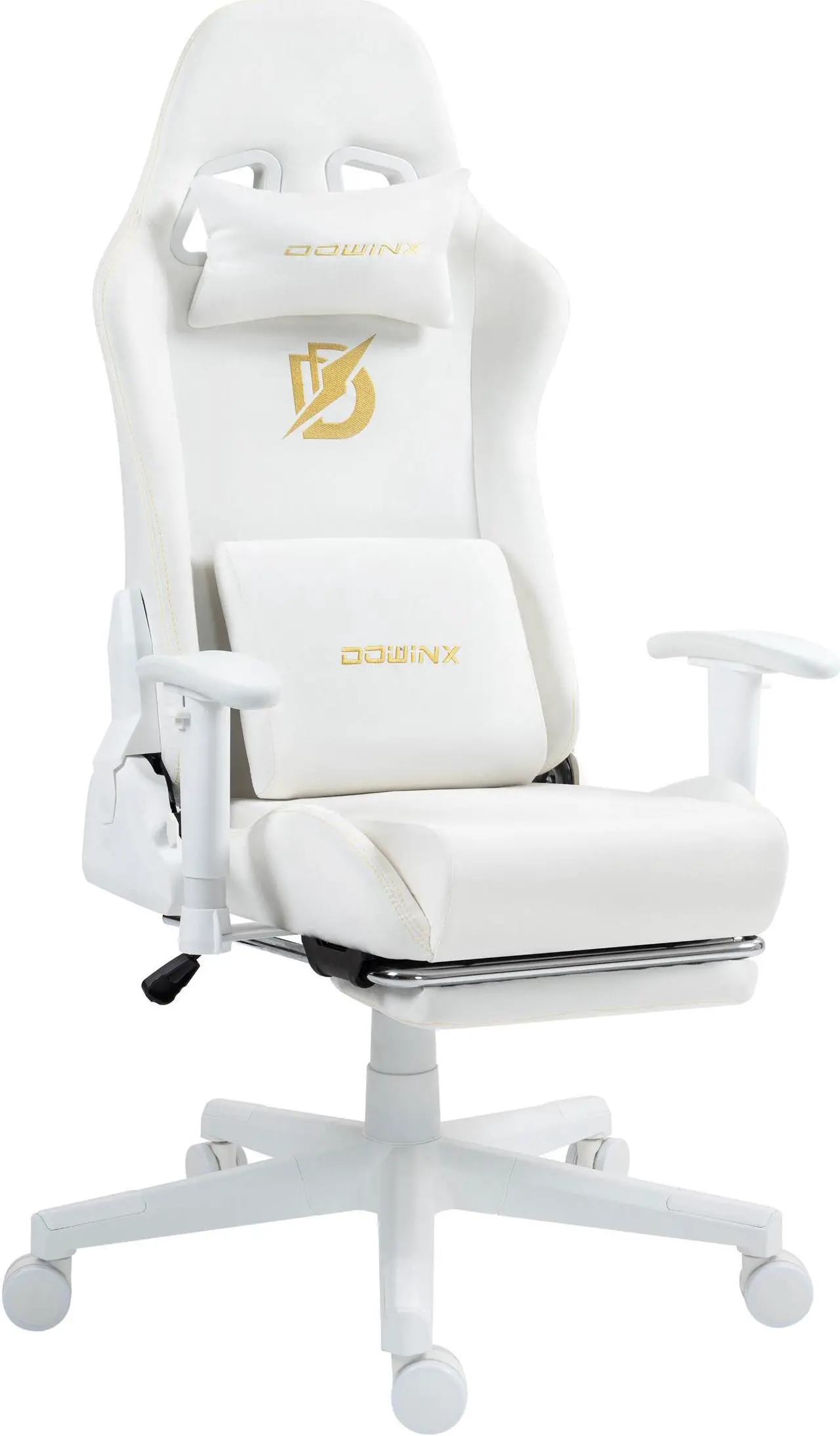 Main image of Dowinx Gaming Chair with Massage Lumbar Support - Ergonomic Suede Fabric Computer Chair with Adjustable Footrest, High Back Reclining Office Gaming Chair for Adults, White