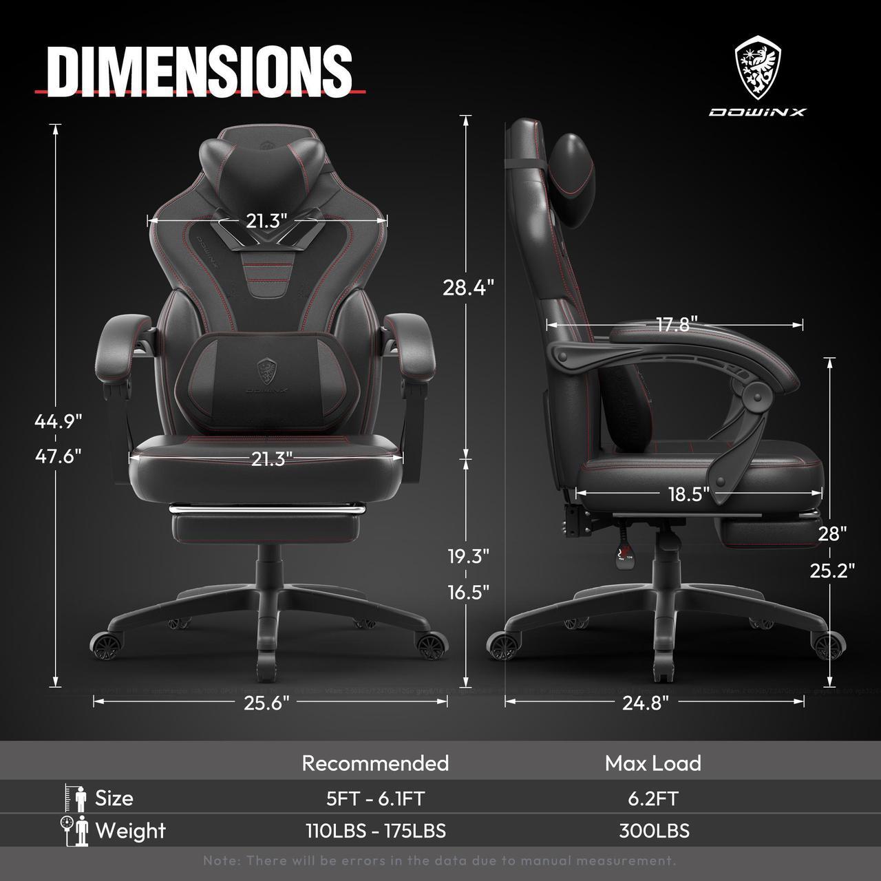 Alt view image 6 of 7 - Dowinx Gaming Chair with Footrest, Ergonomic Massage Game Chair for Adults, Heavy-Duty PC Computer Chair with Massage Lumbar Support, Adjustable Recline and Storage Pouch For Home Office, Black