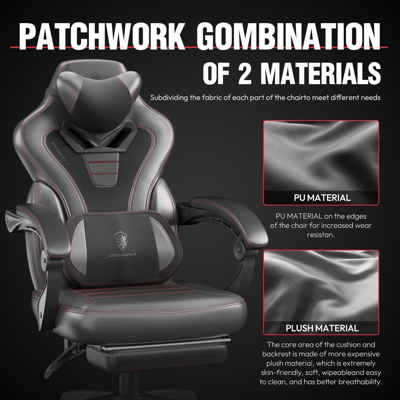 Alt view image 3 of 7 - Dowinx Gaming Chair with Footrest, Ergonomic Massage Game Chair for Adults, Heavy-Duty PC Computer Chair with Massage Lumbar Support, Adjustable Recline and Storage Pouch For Home Office, Black