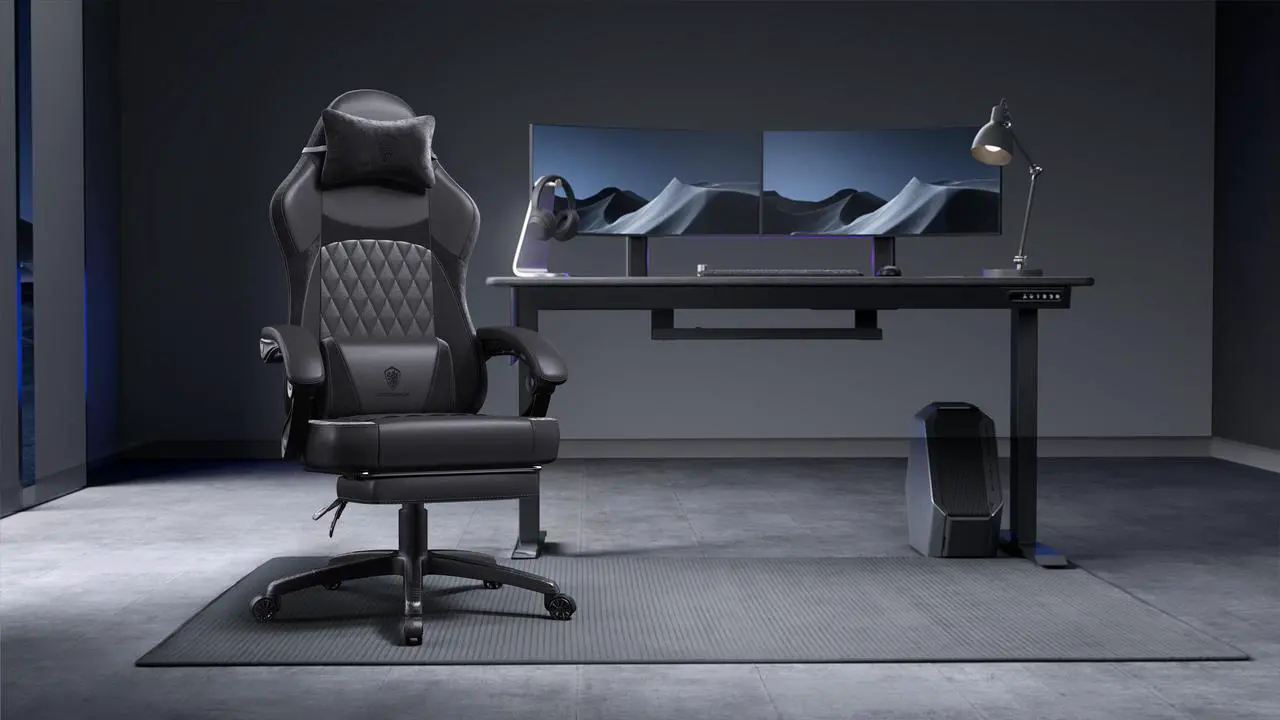 Alt view image 7 of 7 - Dowinx Ergonomic Gaming Chair with Pocket Spring Cushion and Massage Lumbar Support, High Back Leather Office Chair with Footrest, 300LBS Capacity, Black