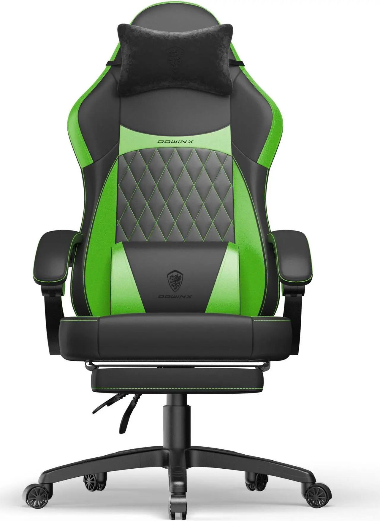 Main image of Dowinx Ergonomic Gaming Chair with Pocket Spring Cushion and Massage Lumbar Support, High Back Leather Office Chair with Footrest, 300LBS Capacity, Black Green