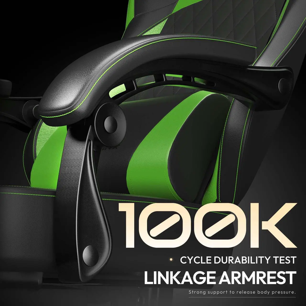 Alt view image 5 of 7 - Dowinx Ergonomic Gaming Chair with Pocket Spring Cushion and Massage Lumbar Support, High Back Leather Office Chair with Footrest, 300LBS Capacity, Black Green
