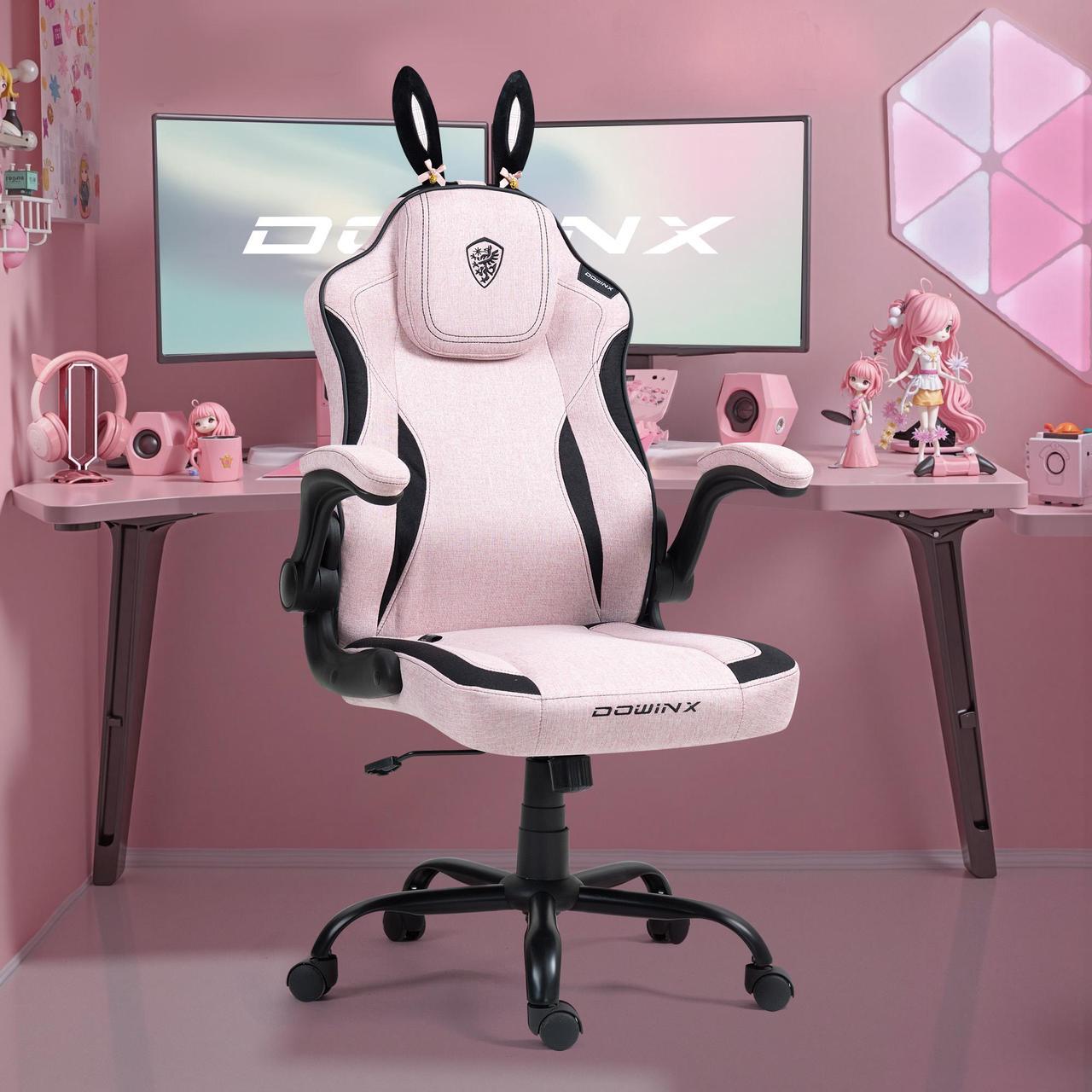 Alt view image 2 of 7 - Dowinx Gaming Chair with Cute Bunny Ears, Ergonomic Computer Chair for Adult, Game Chair Cloth for Girl, Teen, LS-665101,Pink