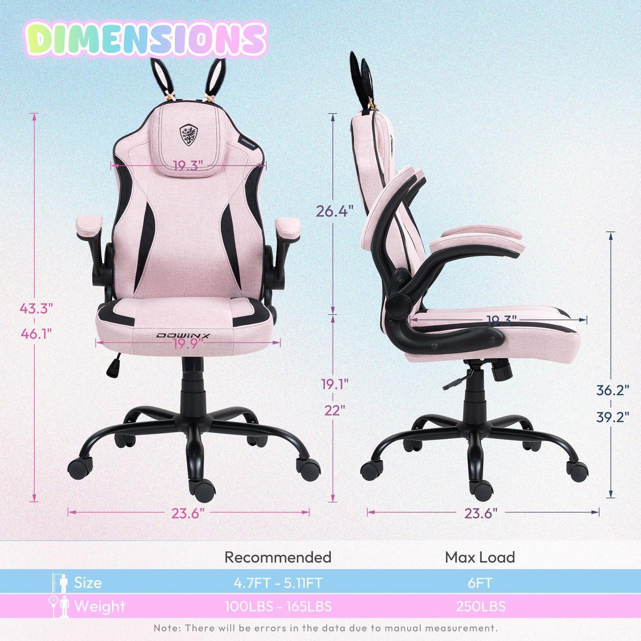 Alt view image 7 of 7 - Dowinx Gaming Chair with Cute Bunny Ears, Ergonomic Computer Chair for Adult, Game Chair Cloth for Girl, Teen, LS-665101,Pink