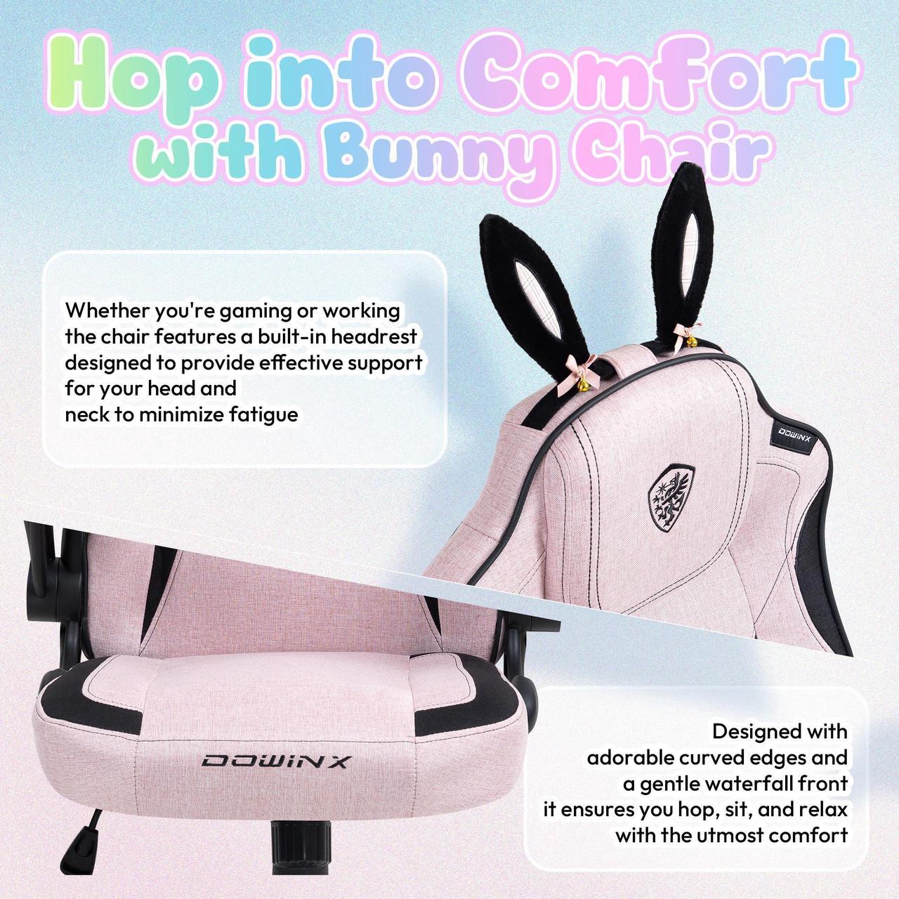 Alt view image 6 of 7 - Dowinx Gaming Chair with Cute Bunny Ears, Ergonomic Computer Chair for Adult, Game Chair Cloth for Girl, Teen, LS-665101,Pink
