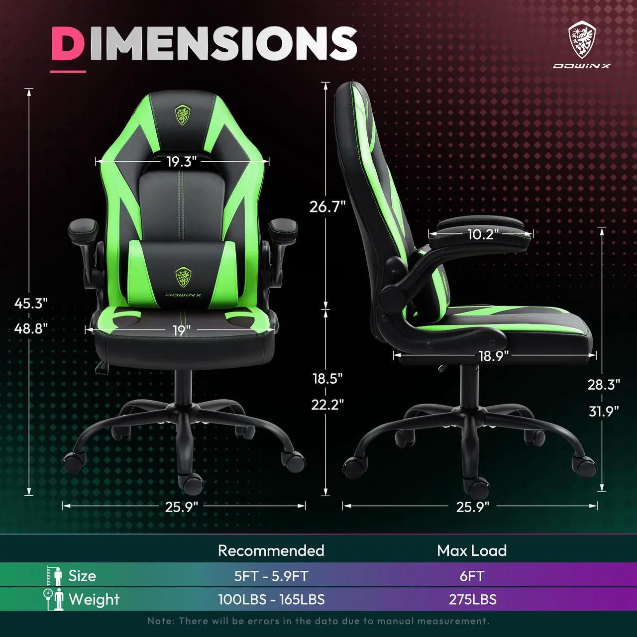 Alt view image 4 of 7 - Dowinx Gaming Chair, Breathable PU Leather Gamer Chair with Pocket Spring Cushion, Adjustable Swivel Task Chair ,Ergonomic Computer Chair with  Lumbar Support,LS-666105 Black / Green