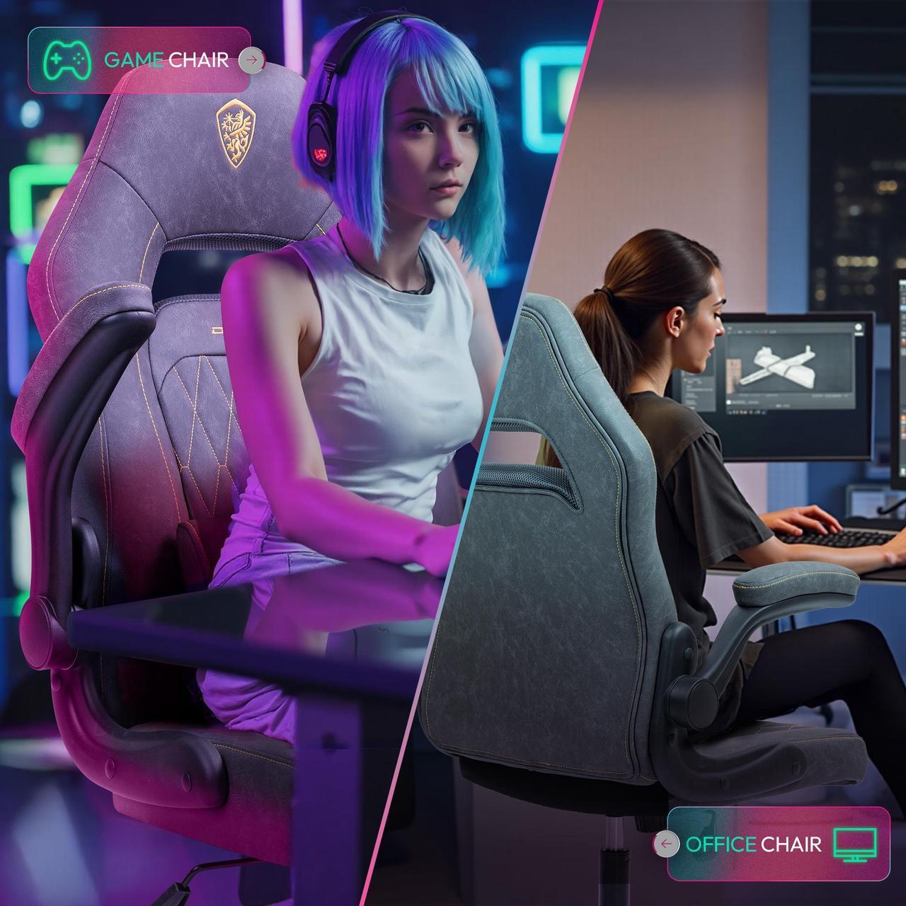 Alt view image 3 of 7 - Dowinx Gaming Chair, Breathable PU Leather Gamer Chair with Pocket Spring Cushion, Adjustable Swivel Task Chair ,Ergonomic Computer Chair with  Lumbar Support,LS-666105 Grey