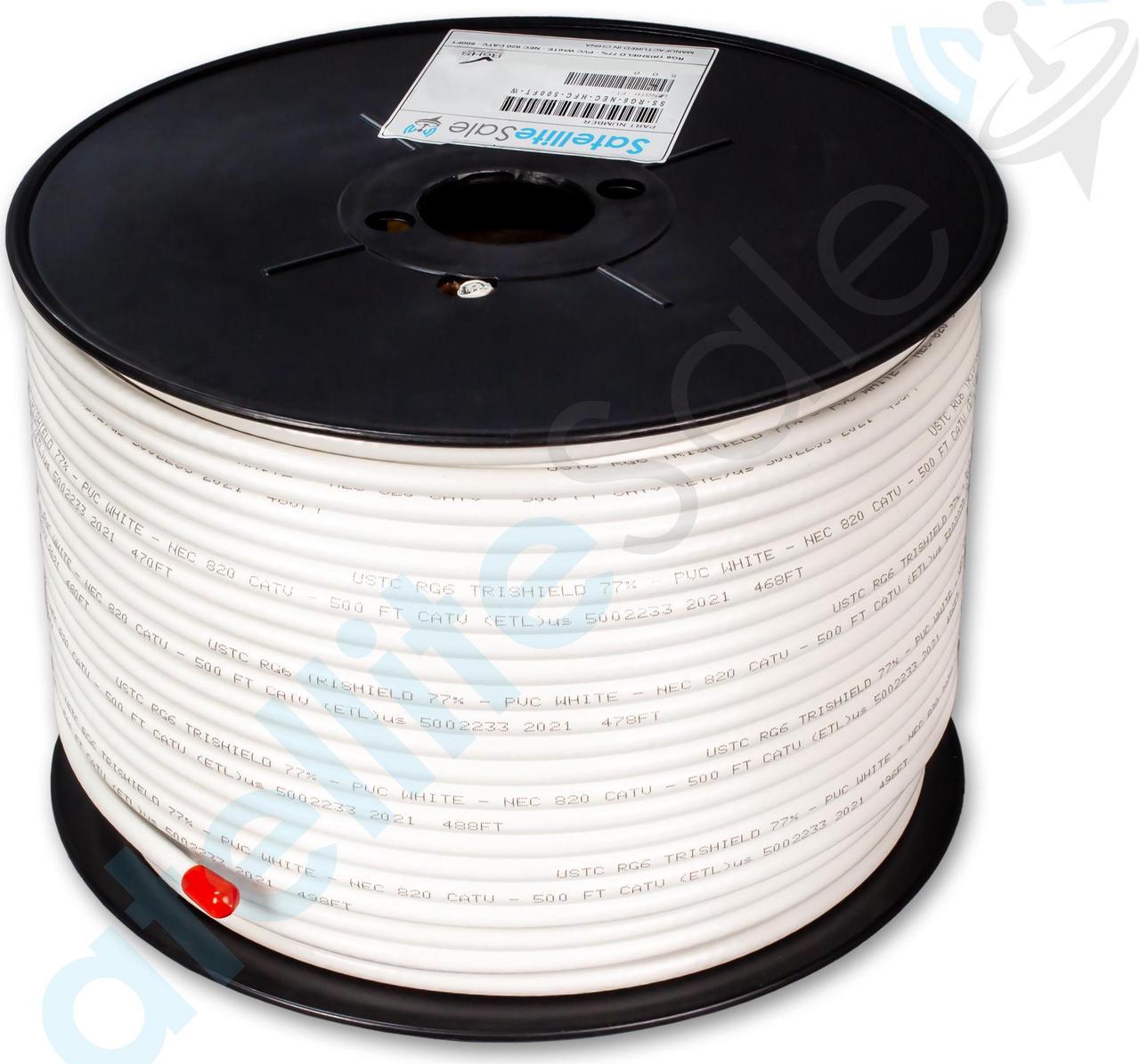 SatelliteSale RG-6 Trishield NEC 820 CATV HFC Coaxial Cable PVC White 500 feet