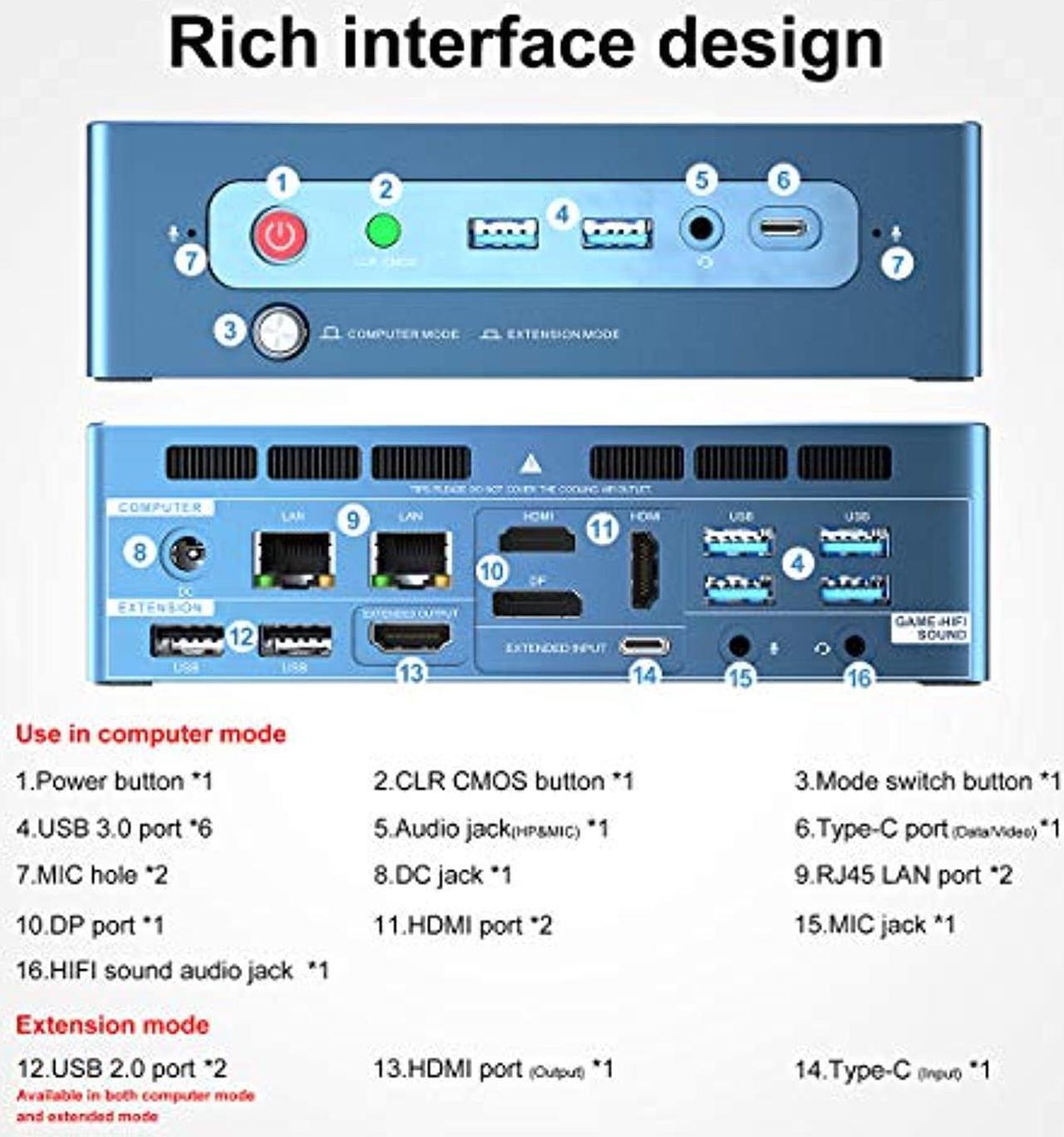 Alt view image 5 of 5 - Beelink GTR PRO Mini PC Windows 10 Pro,AMD Ryzen 5 3550H Processor(up to 3.7 GHz) 16GB DDR4 512GB NVMe SSD+1TB HDD,WiFi 6,BT5.0,Dual Gigabit Ethernet,Multi-Screen Interactive,4K Hi-Fi soundGaming PC
