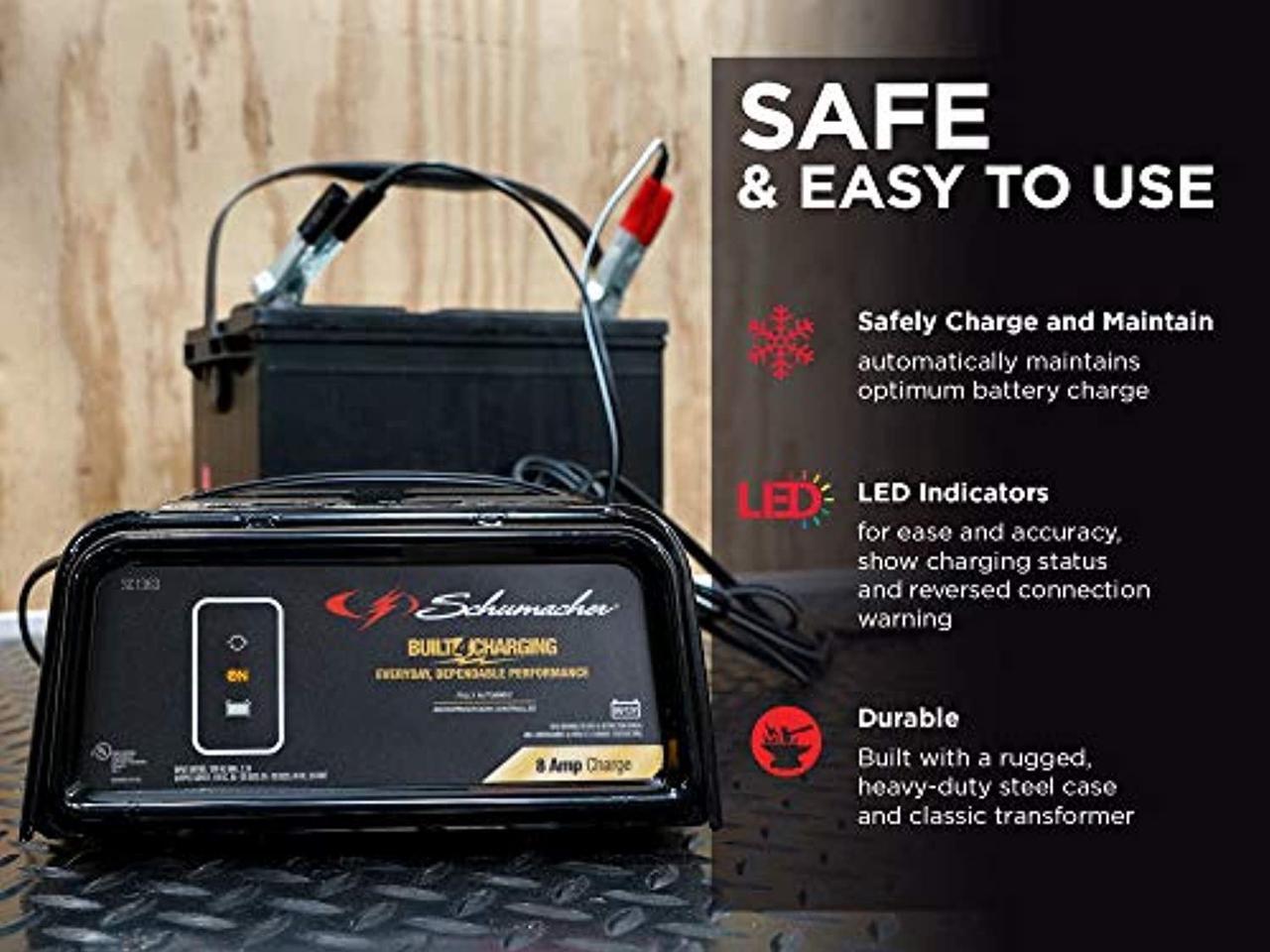Alt view image 4 of 5 - Schumacher SC1363 8 Amp 2 Amp 6V/12V Fully Automatic Battery Charger Maintainer Auto Desulfator Auto 6V/12V Battery Detection For Cars, Trucks, SUVs, RV Batteries (SC1363)
