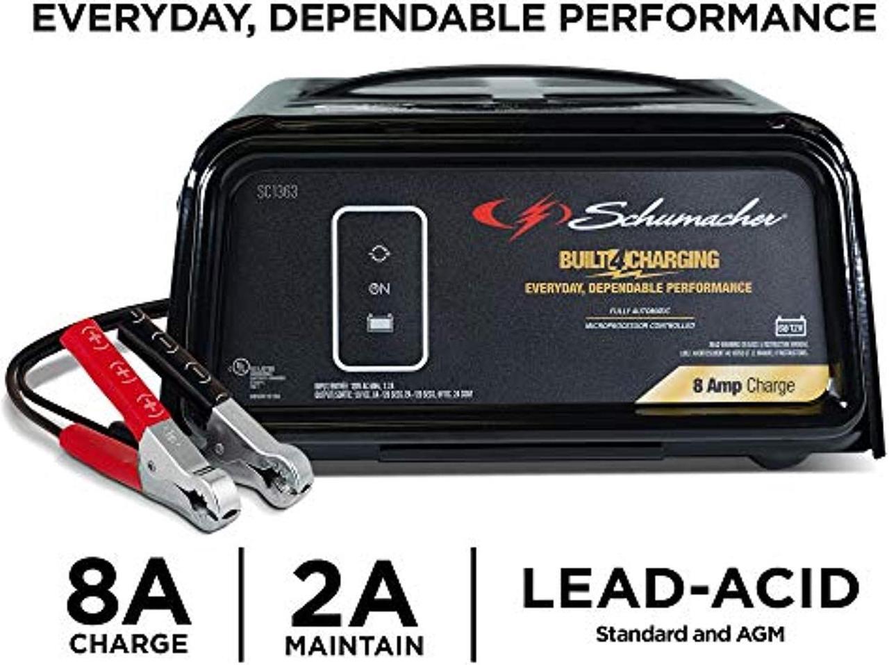 Alt view image 2 of 5 - Schumacher SC1363 8 Amp 2 Amp 6V/12V Fully Automatic Battery Charger Maintainer Auto Desulfator Auto 6V/12V Battery Detection For Cars, Trucks, SUVs, RV Batteries (SC1363)