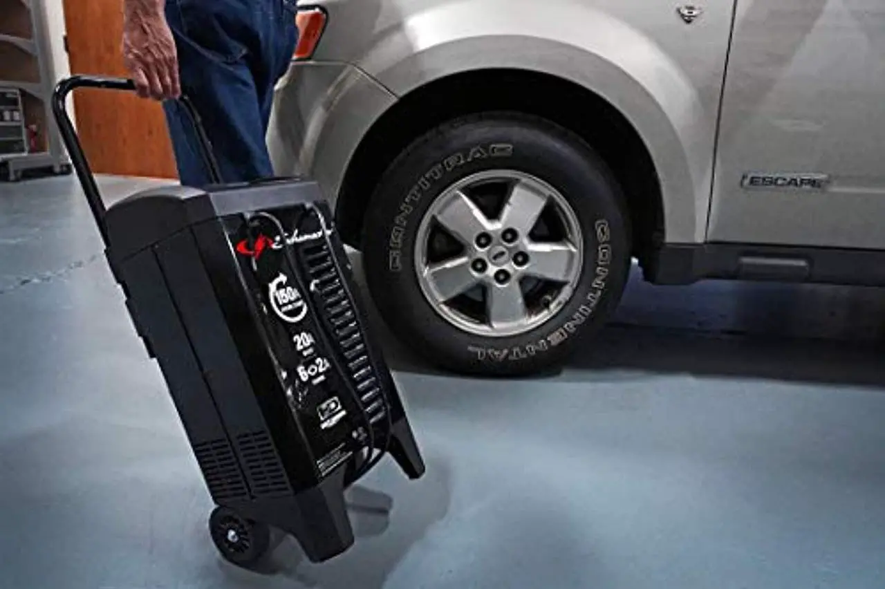Alt view image 5 of 5 - Schumacher SC1364 150 Amp 20 Amp 12V Fully Automatic Smart Battery Charger 150A Engine Starter 20A Boost Maintainer and Auto Desulfator Pre-Assembled Wheels For Cars, Trucks, SUVs, RV Batteri (SC1364)