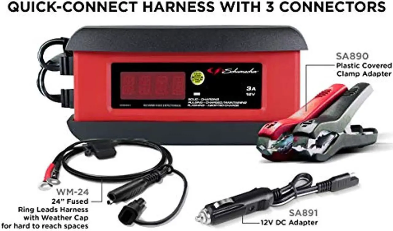 Alt view image 4 of 5 - Schumacher SP1297 3 Amp 6V/12V Fully Automatic Smart Battery Charger Maintainer and Auto Desulfator Auto 6V/12V Battery Detection For Cars, Motorcycles, Lawn Tractors, Power Sports, Marine Ba (SP1297)