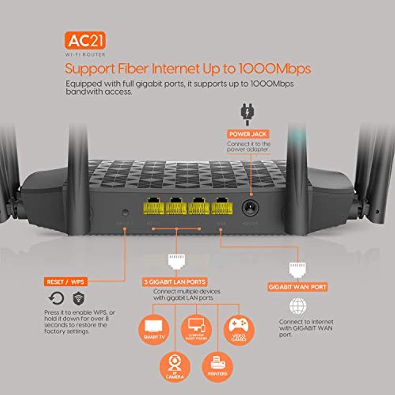 Alt view image 2 of 5 - Tenda AC21 Smart WiFi Router - Dual Band Gigabit Wireless (up to 2033 Mbps) Internet Router for Home, 4X4 MU-MIMO Technology, Parental Control Compatible with Alexa (AC2100)