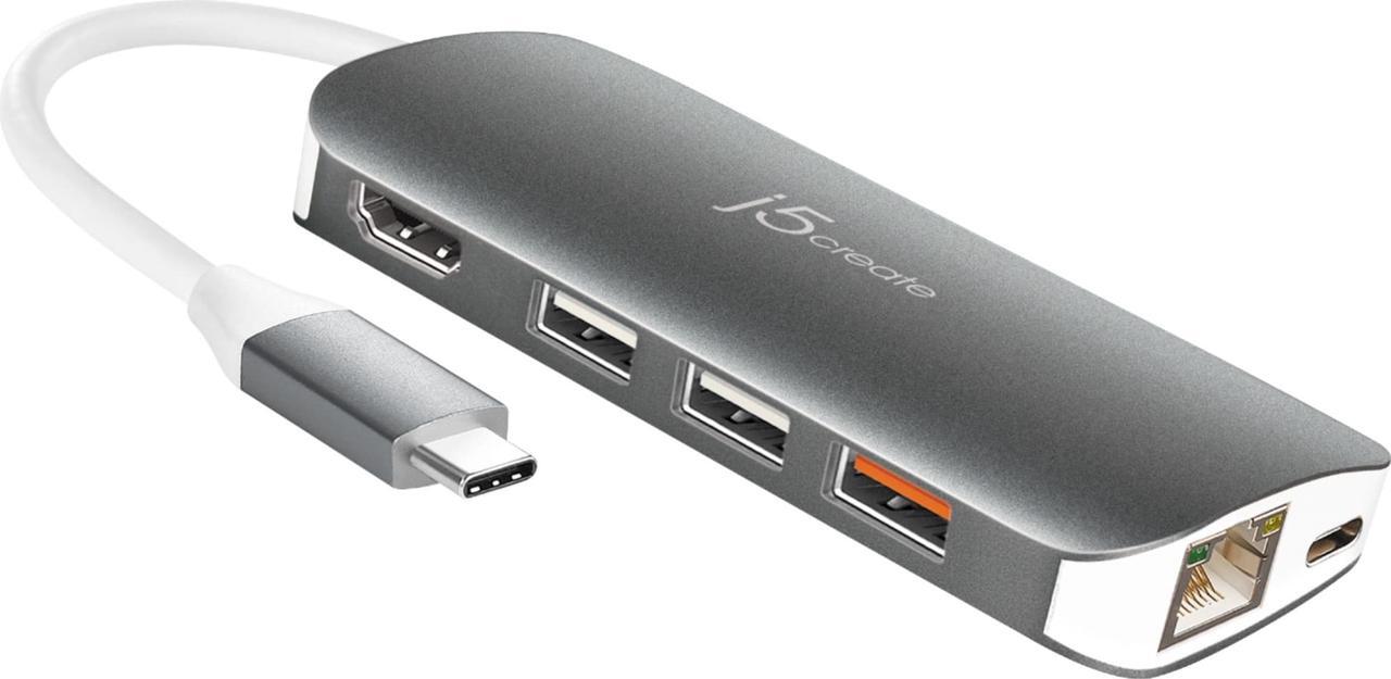 Alt view image 9 of 20 - j5create USB-C Multi Adapter-HDMI / Ethernet / USB 3.1 / PD 3.0 / Memory Card Reader / Writer
