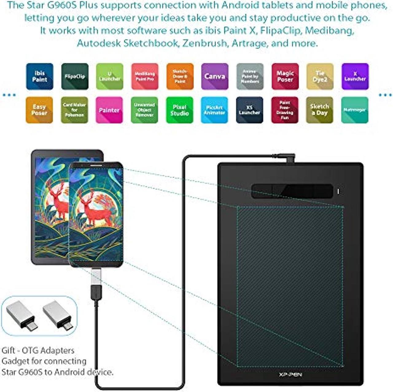 Alt view image 5 of 5 - XP-PEN Star G960S Plus Graphic Tablets Drawing Pen Tablet 9x6 inch with Battery-Free Tilt Support PH2 Stylus Digital Eraser (4 Shortcut Keys) (StarG960)